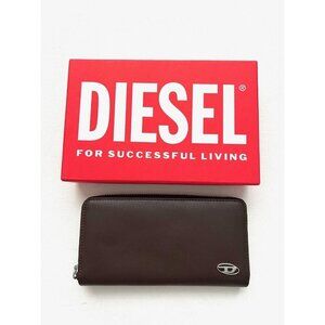Diesel Zip Around Leather Card Wallet Brown